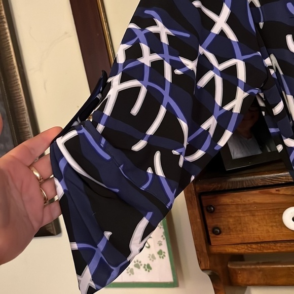 AXCESS Black/Blue/Gray/White Design Deep V-Neck Dress w/Tie Belt, Sz Large, EUC. - Picture 7 of 10